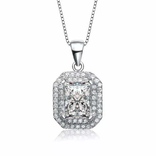 Collette Z Sterling Silver Cubic Zirconia Radiant Cushion Halo Necklace