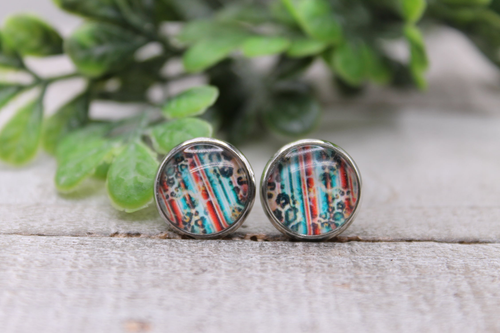 Serape & Leopard Stripes || 12mm Stud Earrings