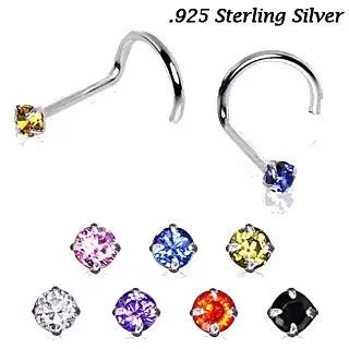 925 Sterling Silver Prong Set Round CZ Nose Screw