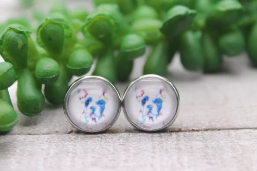 Watercolor Frenchie || Glass Stud Earrings || Hypoallergenic