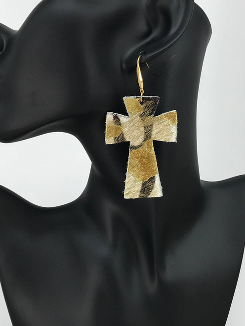 Hair on Zebra Leather Cross Earrings 
