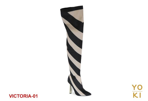 Yoki Womens Over the Knee Striped wrap Heel Boots