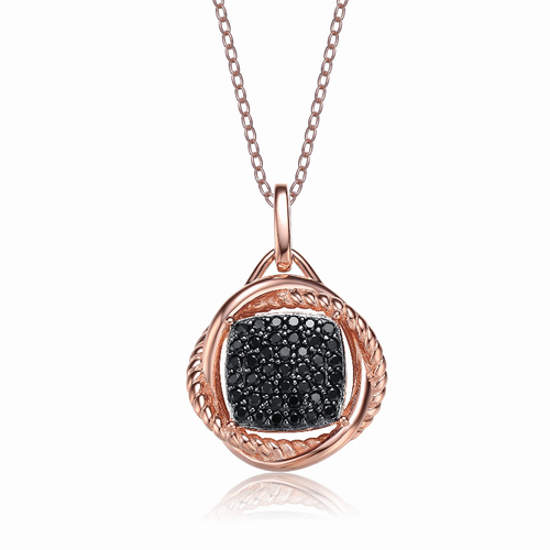 Collette Z Rose and Black Plated Sterling Silver Cubic Zirconia Drop Necklace