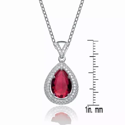 Collette Z Sterling Silver Teardrop dark red Cubic Zirconia Pendant