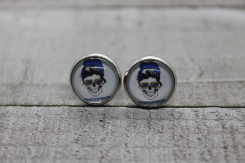 #KENTUCKYMOM Messy Bun Skull  Glass Stud Earrings
