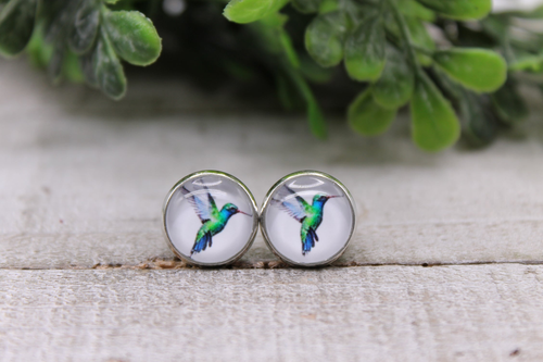 Hummingbird || 12mm Glass Stud Earrings