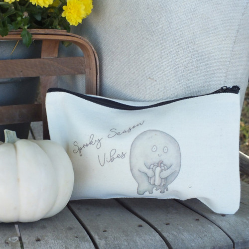 Distressed White Pumpkin Ghost Zipper Pouch