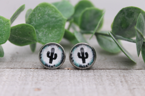 Cactus Glass Stud Earrings