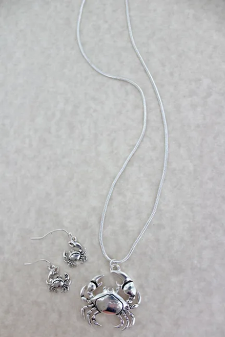 Silver Tone Crab Necklace & Earring Set