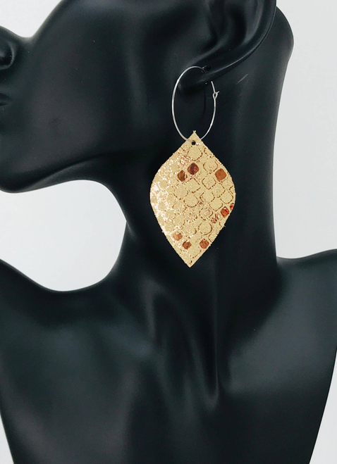 Metallic Leather Hoop Earrings 