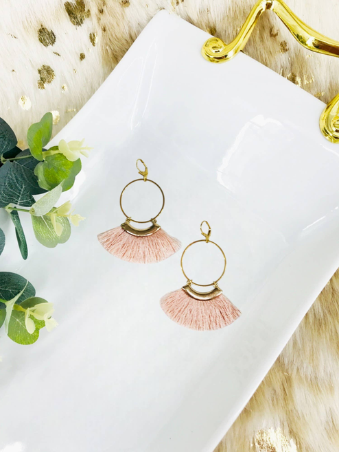 Hoop & Pink Tassel Pendant Earrings 
