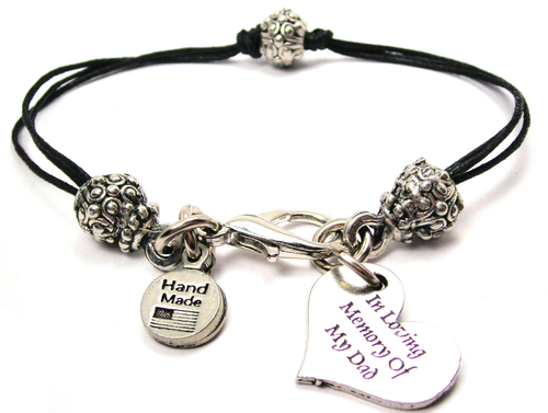 In Loving Memory Of My Dad Pewter Beaded Black Cord Bracelet