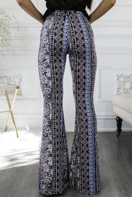 Blue Floral Bouquet Print Bell Bottoms