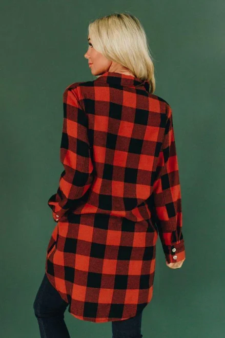 Let's Be Friends Plaid Button Tunic
