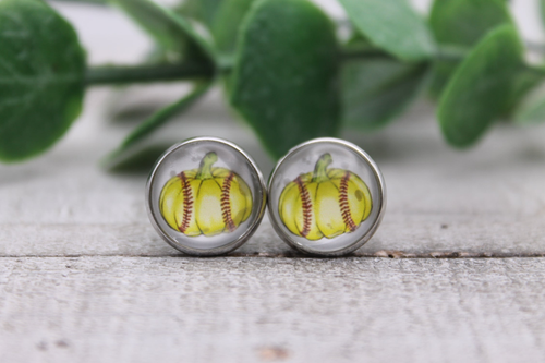 Softball Pumpkin | Glass Stud Earrings | Hypoallergenic