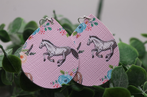 Floral Horses Mini Faux Leather Earrings