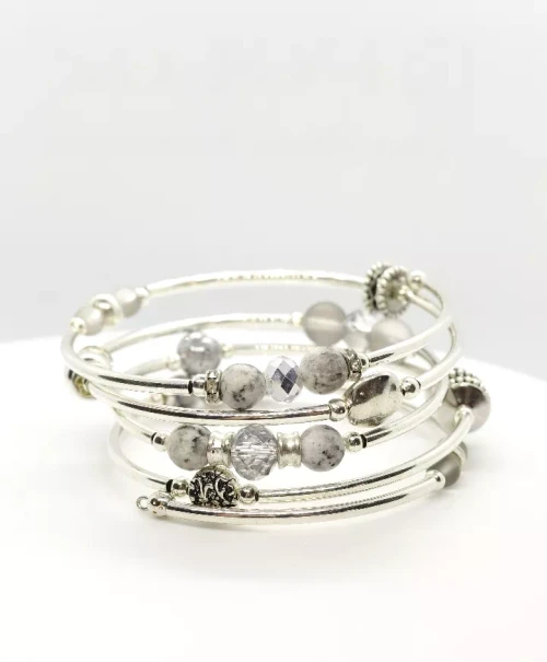 Wrap Bracelets -Monica In Silver Druzy And Jasper