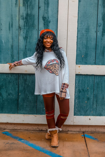 Tongue Out Rolling Stones Leopard Plaid Contrast Hoodie White