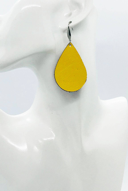Gold Saffiano Weave Leather Dangle Earrings