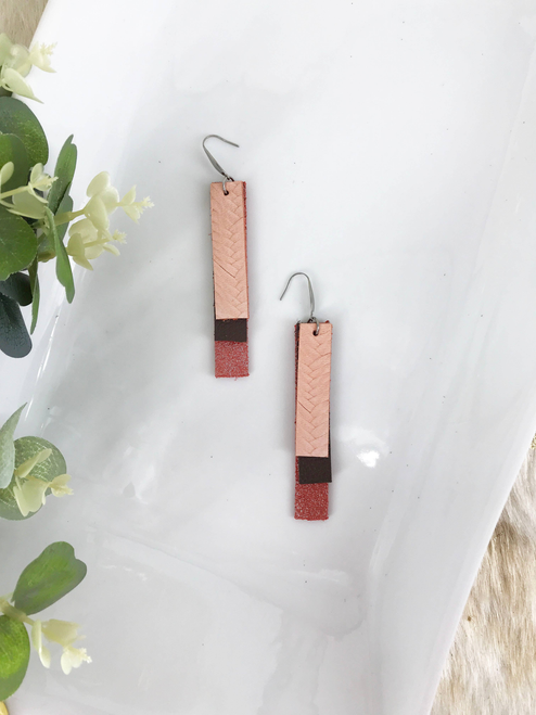 Coral,  Genuine Leather Earrings 