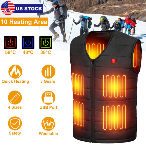 Heat Jacket Vest 3 Heating Gear Adjustable USB Heated Vest Warm Heat 