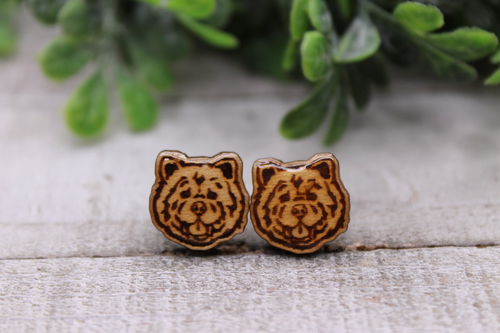 Chow Chow Dog Breed || Wood Stud Earrings