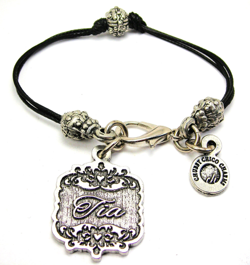 Tia Victorian Scroll Pewter Beaded Black Cord Bracelet