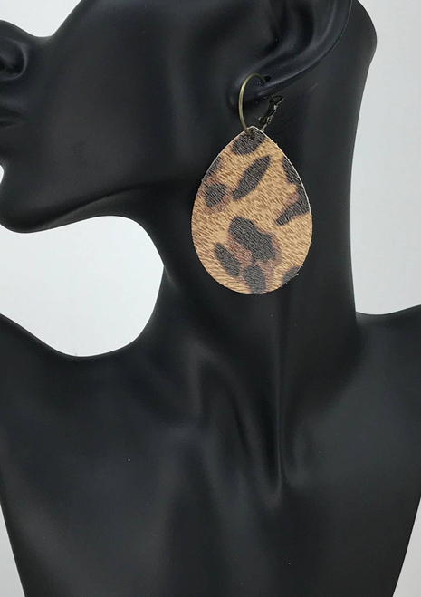Cheetah Leather Hoop Earrings 