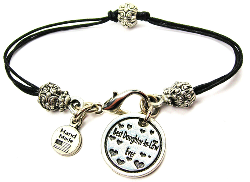 Best Daughter-In-Law Ever Pewter Beaded Black Cord Bracelet