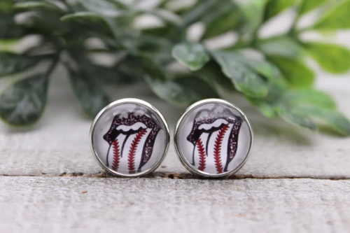 Baseball Tongue Out Stud Earrings