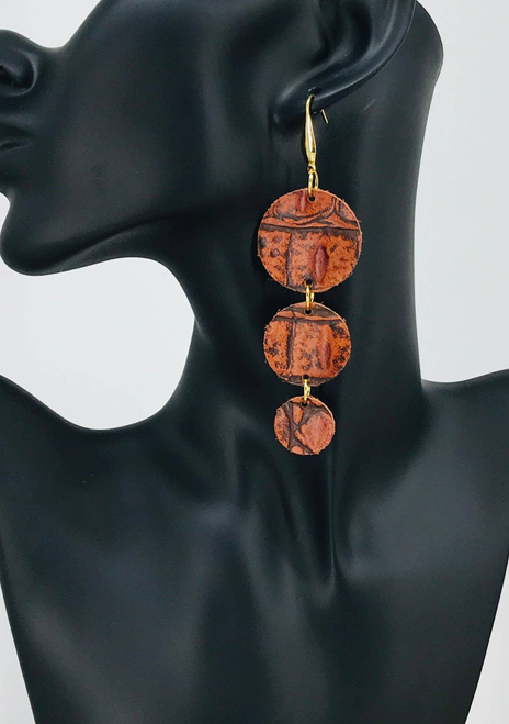 Burnt  Embossed Genuine Leather Earrings 