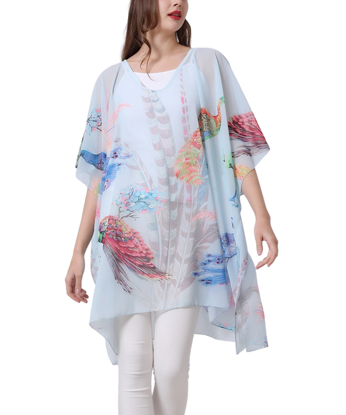 Hot Peacock Feather V-Neck Floral Tunic