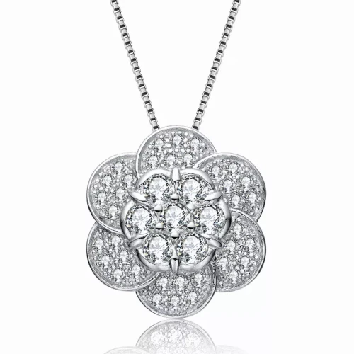 Collette Z Sterling Silver White Cubic Zirconia Flower Pendant