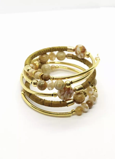 Wrap Bracelets-Rachel In Tan Cork & Jasper