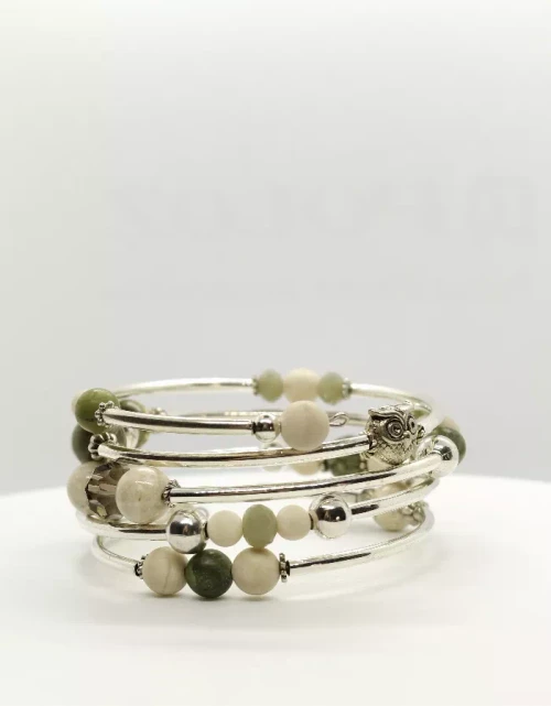 Wrap Bracelets-Monica In Olive And Cream