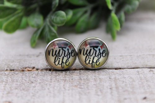 Nurse Life || 12mm Glass Stud Earrings