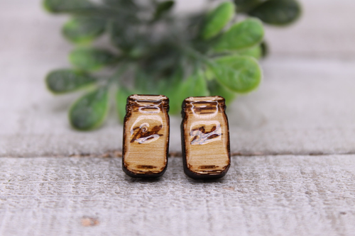 Ball Jars || Wood Stud Earrings