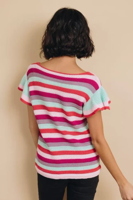 Storyline Striped Ruffle Sleeve Top