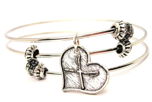 Lacrosse In Your Heart Triple Style Bangle Bracelet