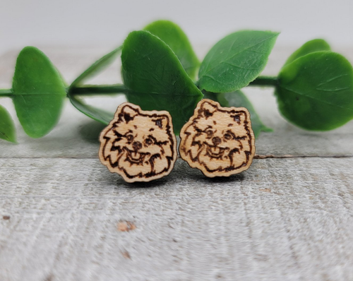 Pomeranian Dog Breed || Wood Stud Earrings