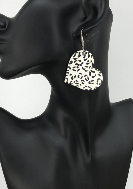  Spotted Leopard Leather Heart Dangle Earrings
