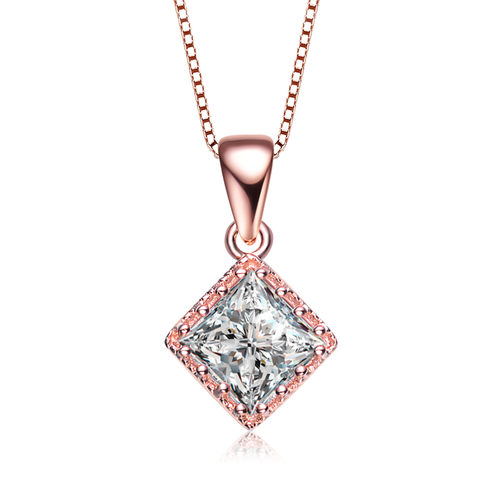 Collette Z Rose-plated Sterling Silver Cubic Zirconia Square Shape Necklace