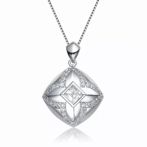 Collette Z Sterling Silver Cubic Zirconia Open Diamond-Shape Necklace