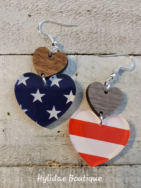 Stars & Stripes Heart Dangle Earrings