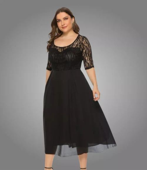 Lace Patch Evening Gown