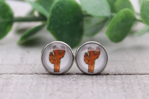 Cactus | Glass Stud Earrings | Hypoallergenic