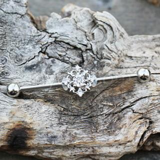 316L Stainless Steel Ornate Rhombus Charm Industrial Barbell