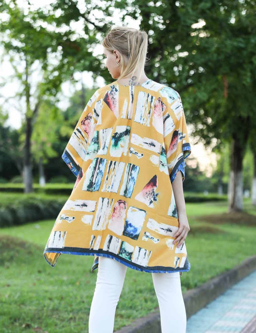 Cashmere-Wool-Blended Color Block F/W Kimono