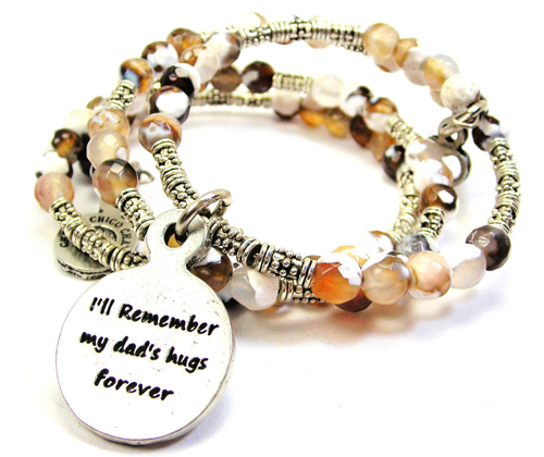 I'll Remember My Dads Hugs Forever Microcrystalline Quartz Wrap Agate Stone Bracelet
