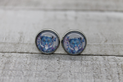 Watercolor Tiger  Glass Stud Earrings